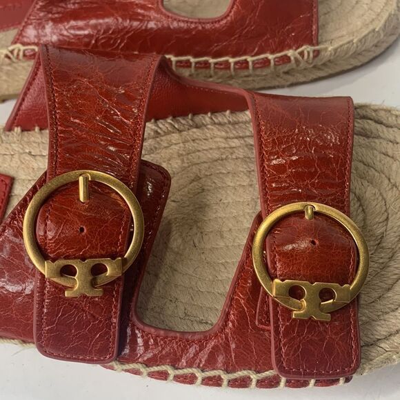 Tory Burch Selby red leather espadrille slides NWOB - Picture 4 of 8